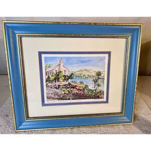 Vintage Carole Holding Signed Hamilton Bermuda Watercolor Print Matted & Framed